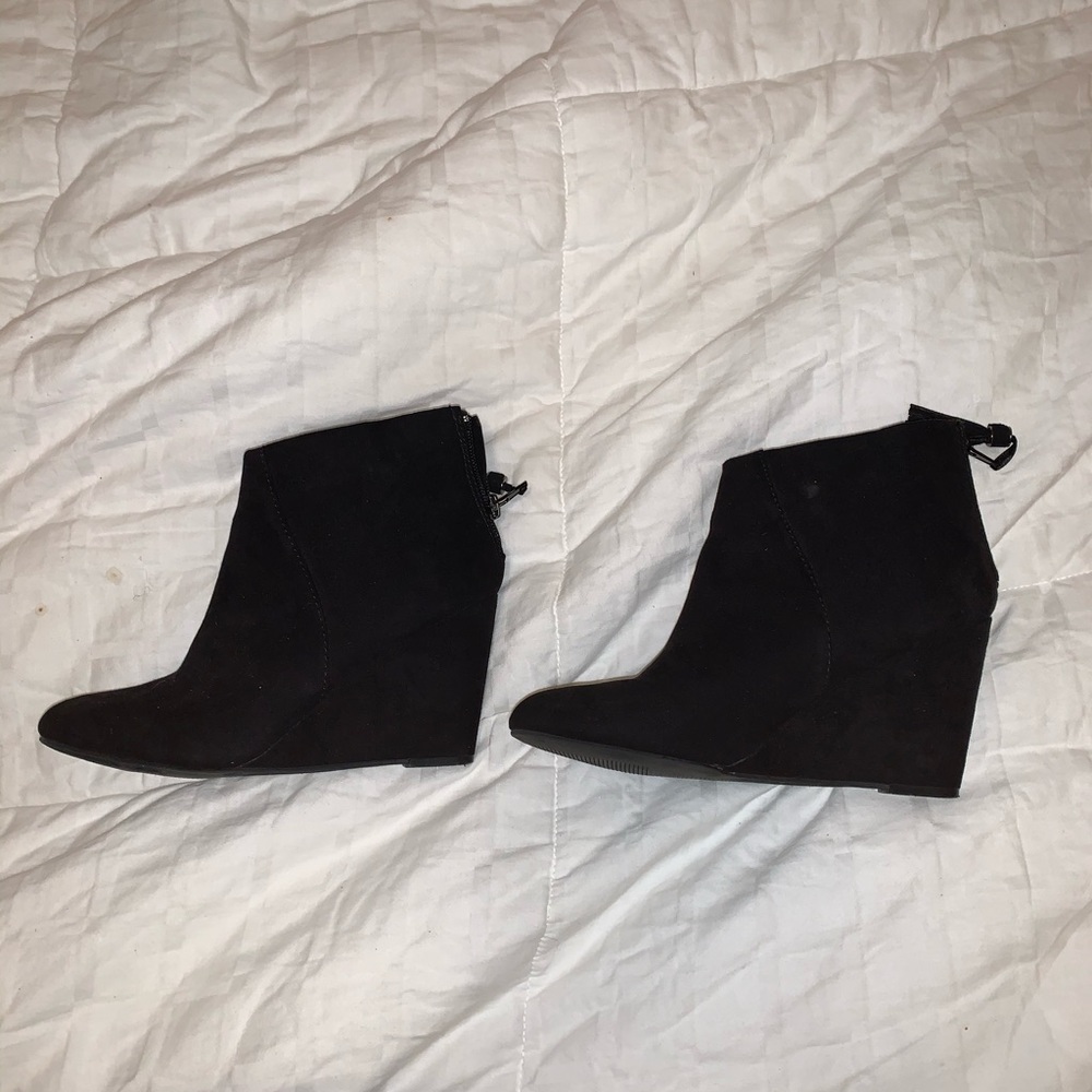 Booties black wedge heel booties worn twice!